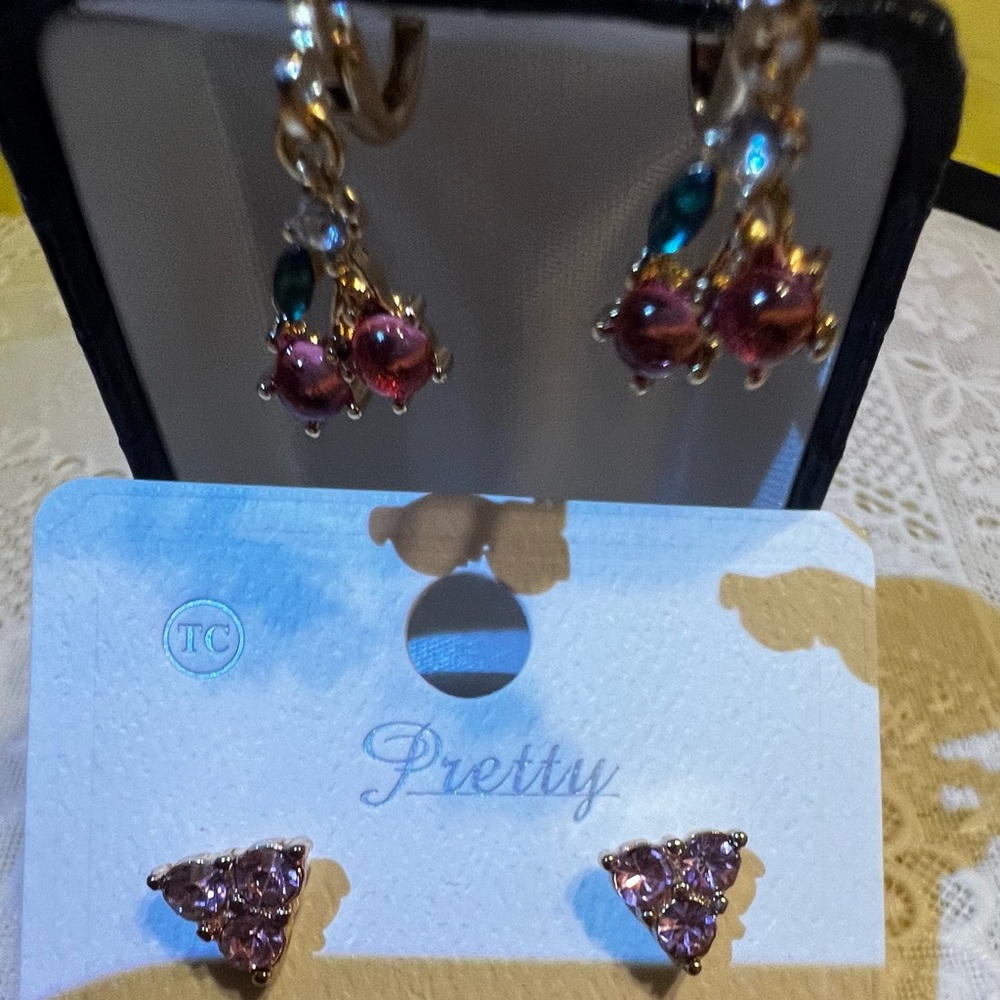 ePretty Gold and Pink Dangle and Stud Earrings